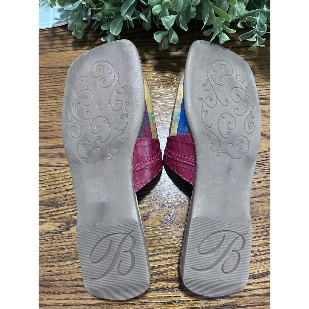 BRIGHTON Belize Ladies Size 7.5 Slip On Sandals Made In Italy Red Plaid